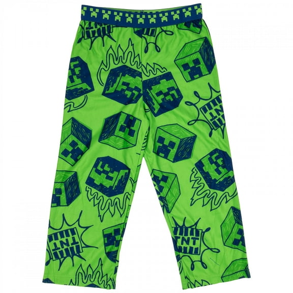 Minecraft TNT and Mobs Boy's Sleep Pants Size 4-5 Green