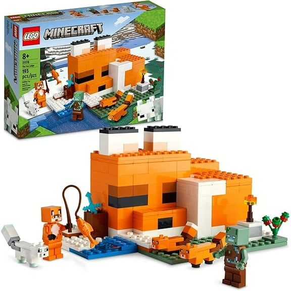 Minecraft The Fox Lodge House 21178 Animal Toys with Drowned Zombie Figure, Birthday Gift for Grandchildren, Kids, Boys and Girls Ages 8 and Up
