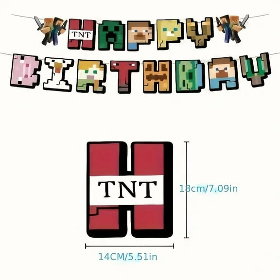 Minecraft Themed Birthday Party Decor - Banner with Vibrant Pixel Art Design, Pixel Birthday Banner