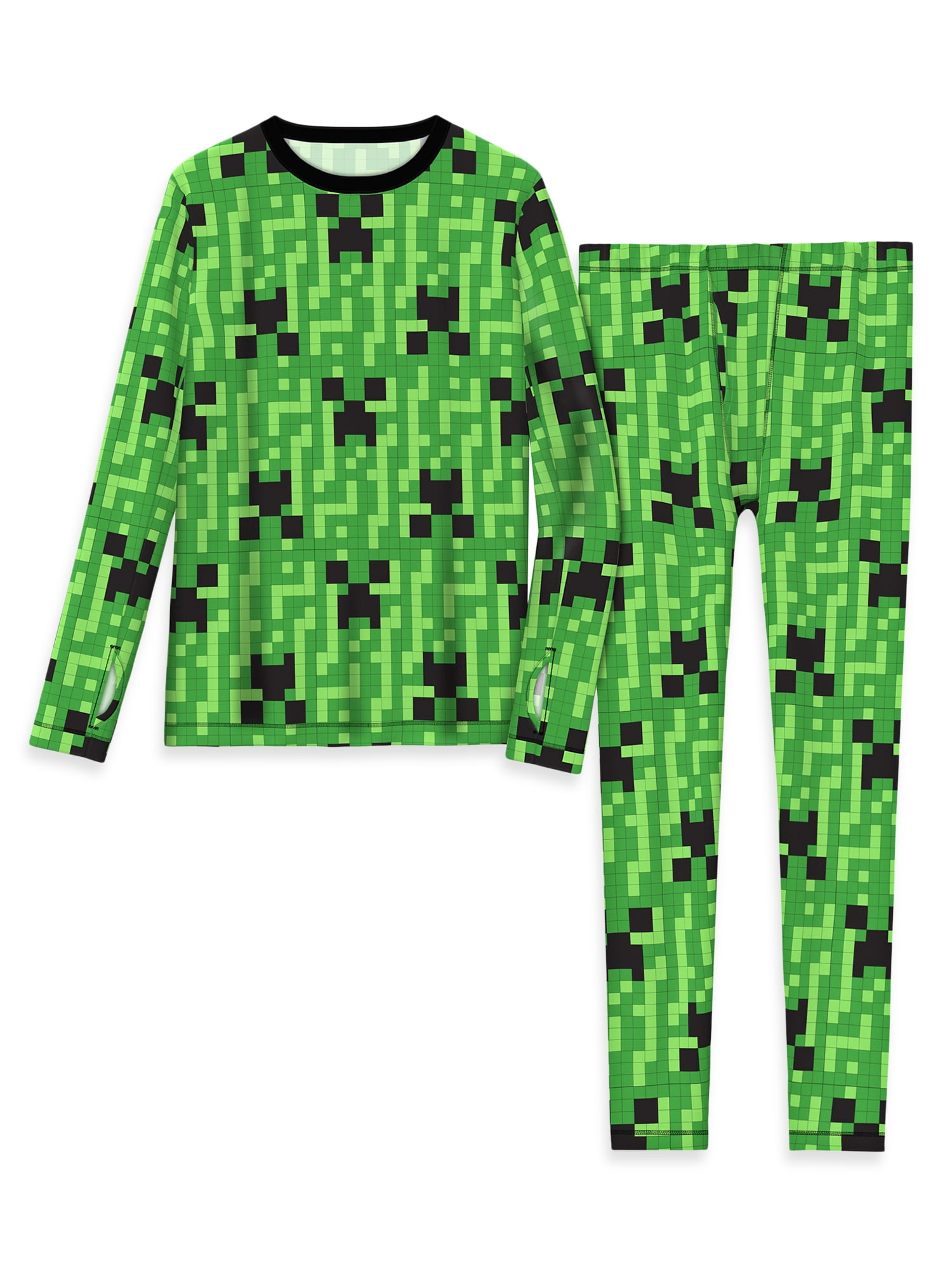 Minecraft Thermal Long Underwear Set (Boys' S-L), Moisture Wicking & Spandex, Black (1-Pack)