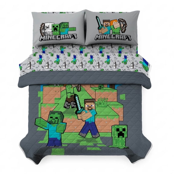 Minecraft Time to Fight 5 Piece Queen Size Kids Quilt Set