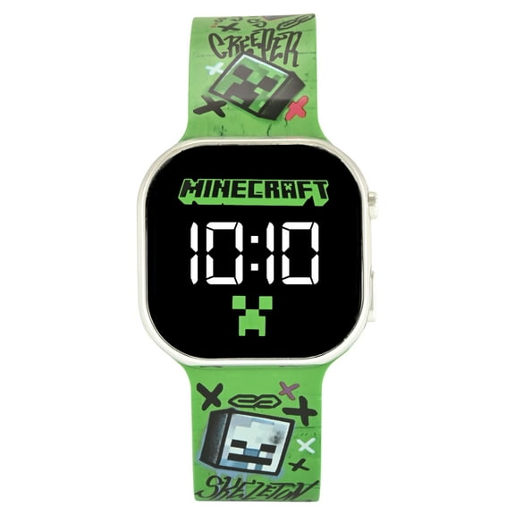 Minecraft Unisex Childrens LED Watch With Square Caseand Printed Silicone Strap; MIN4335WM