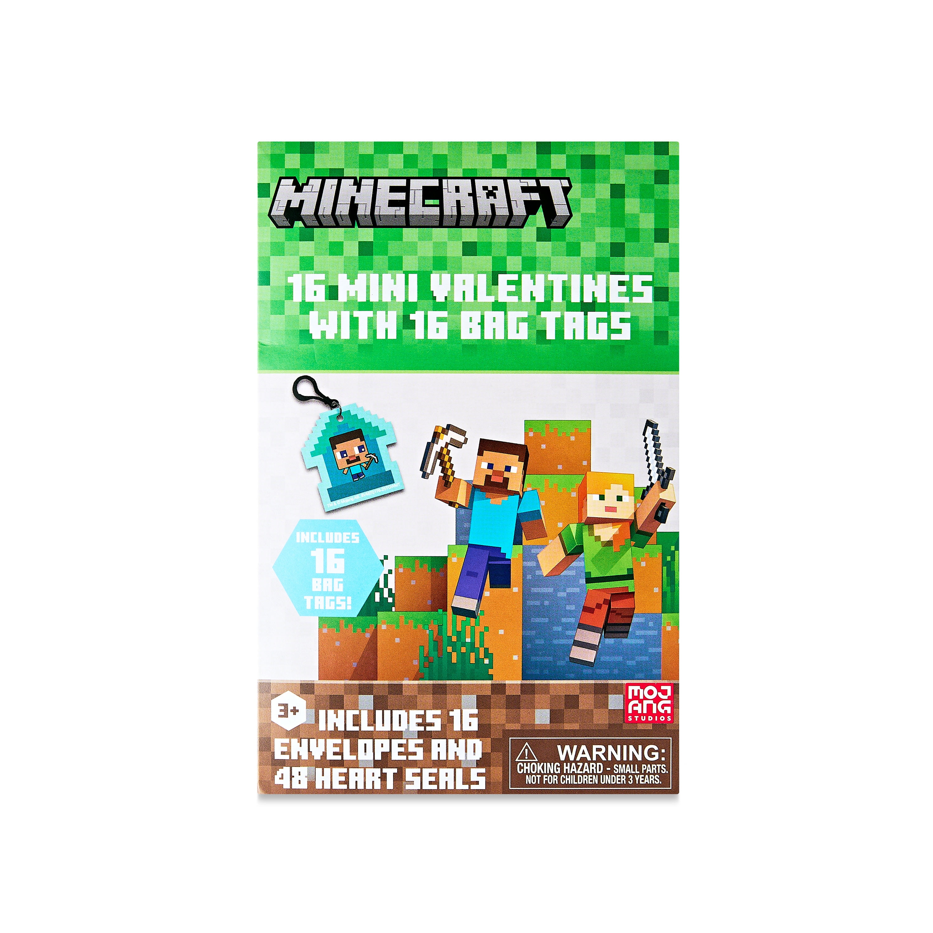 Minecraft Valentine Exchange Cards with Bonus Bag Tags, Multi-Color, Paper, 16 Count