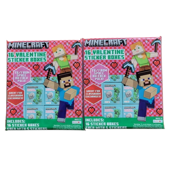Minecraft Valentine's Exchange Sticker Share Pack 16 Boxes - Pack of 2
