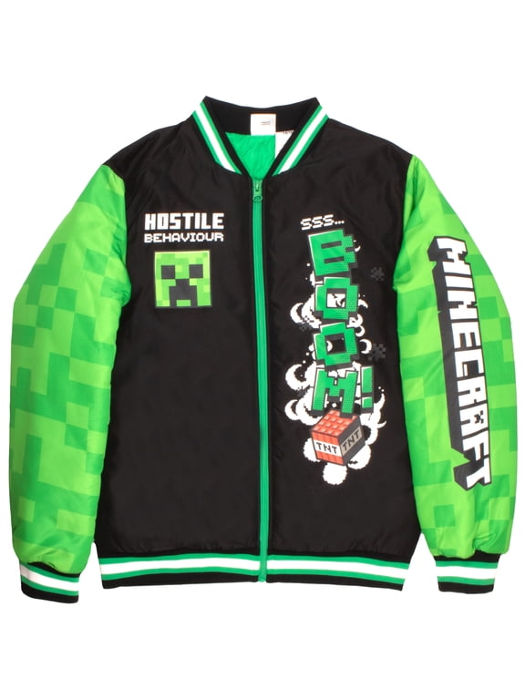 Bomber Jacket for Boys, Zip-Up Creeper Varsity Jacket for Kids (Sizes 6-18)