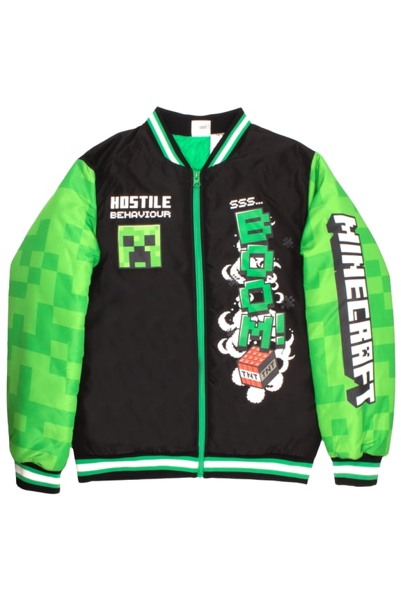 Bomber Jacket for Boys, Zip-Up Creeper Varsity Jacket for Kids (Sizes 6-18)