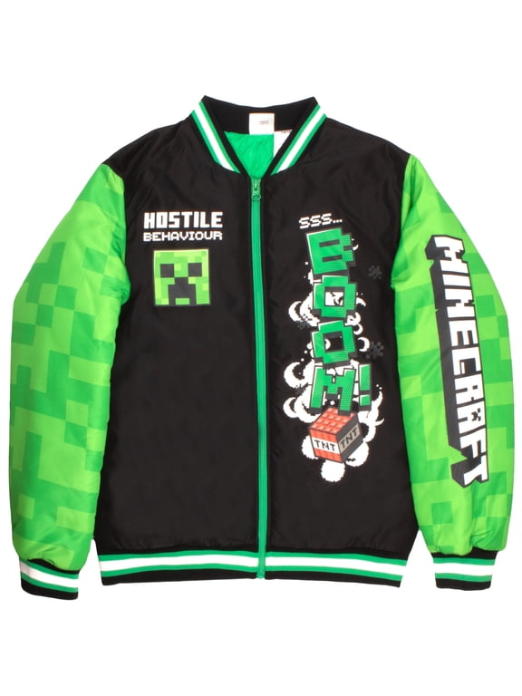 Bomber Jacket for Boys, Zip-Up Creeper Varsity Jacket for Kids (Sizes 6-18)
