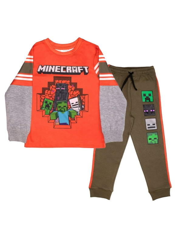 Video Game 2-Piece Set, Boys Long Sleeve Active Mesh T-Shirt & Pants 2-Pack Bundle Set