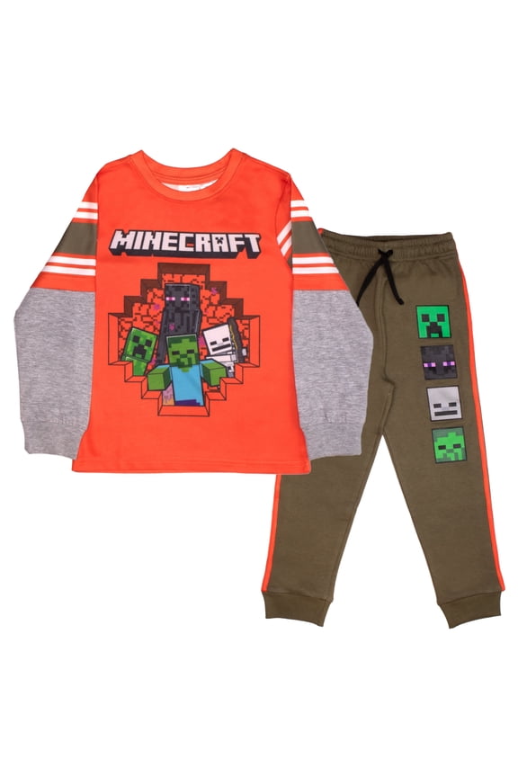 Video Game 2-Piece Set, Boys Long Sleeve Active Mesh T-Shirt & Pants 2-Pack Bundle Set