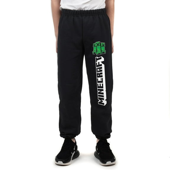Minecraft Video Game Graphic Print Boys Black Sweatpants-M