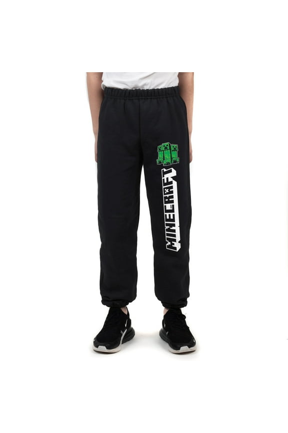 Minecraft Video Game Graphic Print Boys Black Sweatpants-M