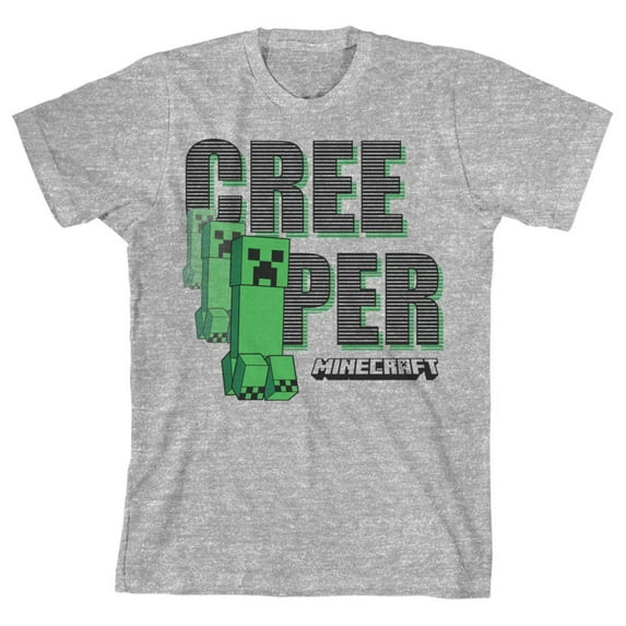Minecraft Video Game Youth Boys Grey Short Sleeve Graphic Tee-L