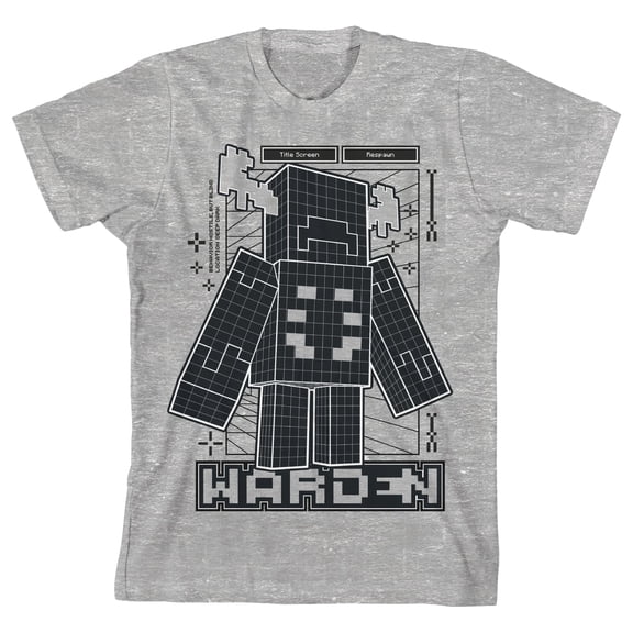 Minecraft Warden Distortion Clash Trend Graphic Youth Boys Athletic Heather Gray T-Shirt-Medium