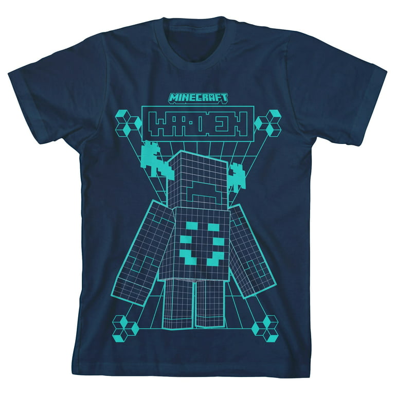Minecraft Warden Distortion Clash Trend Graphic Youth Boys Navy  T-Shirt-Large