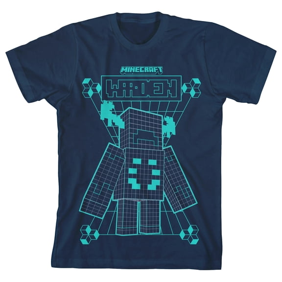 Minecraft Warden Distortion Clash Trend Graphic Youth Boys Navy T-Shirt-Large