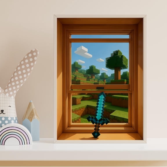 Minecraft Window Poster – Pixel Art Sword Print 8x12 UNFRAMED