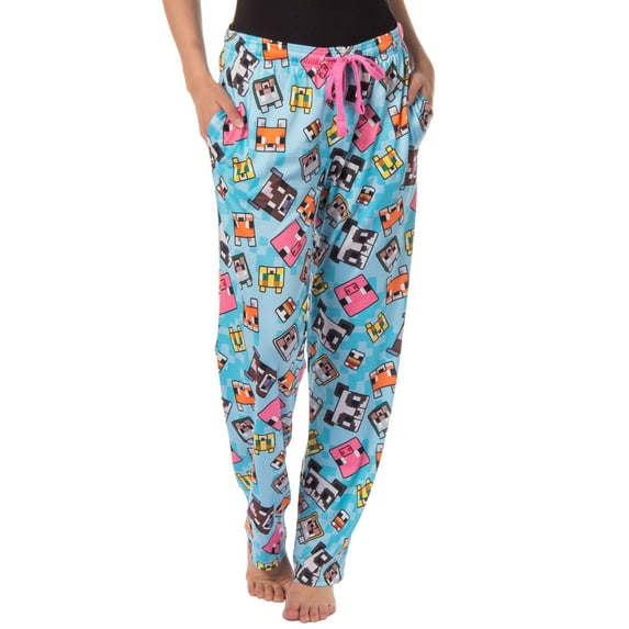 Minecraft Women's Chibi Animal Face Blocks AOP Pajama Lounge PJ Pants