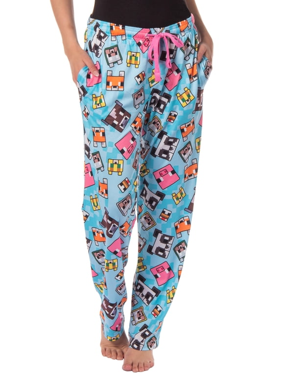 Minecraft Women's Chibi Animal Face Blocks AOP Pajama Lounge PJ Pants