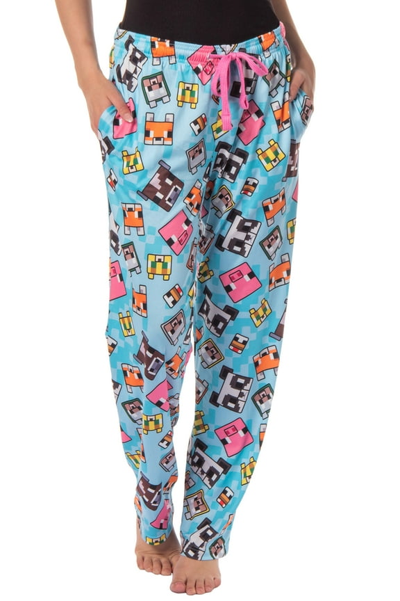 Minecraft Women's Chibi Animal Face Blocks AOP Pajama Lounge PJ Pants