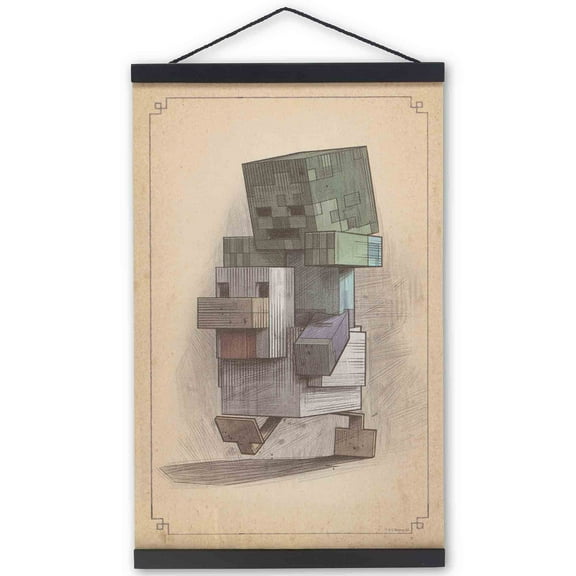 Minecraft Wood Hanging Sign - Vintage-Style Chicken Jockey Wall Decor with Baby Zombie and Chicken