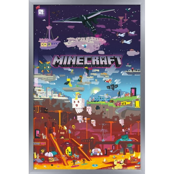 Minecraft - World Beyond Wall Poster, 14.725" x 22.375", Framed
