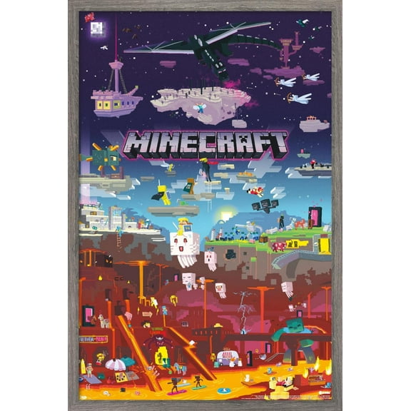 Minecraft - World Beyond Wall Poster, 22.375" x 34", Framed
