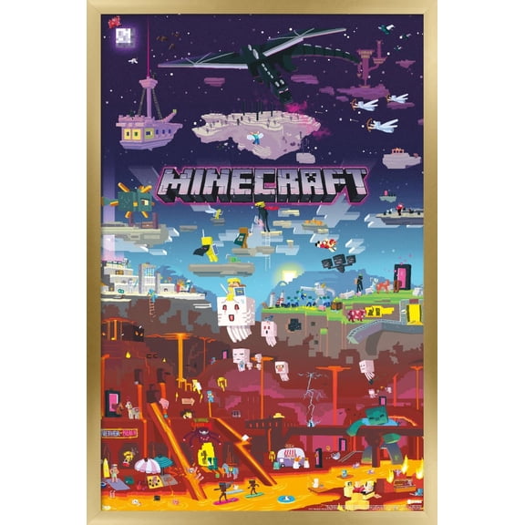 Minecraft - World Beyond Wall Poster, 22.375" x 34", Framed