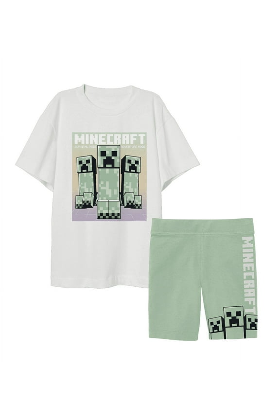 Minecraft Youth Girls Basic Tee & Biker Short Set-XL