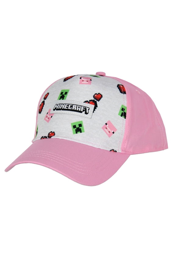 Minecraft Youth Hat Floating Creeper Head Hearts Pig Face Pink Snapback OSFM Cap