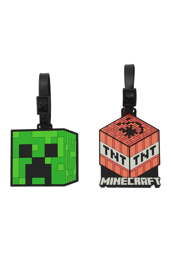 Minecraft Youth Luggage Tag 2pc Set - 3D Molded Rubber with ID Card