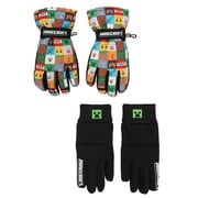 Minecraft Youth Ski Gloves All-Over Symbol Design with Sure Grip Liners