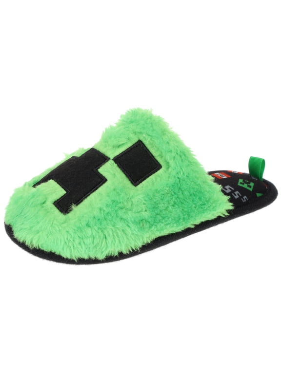 Youth Unisex Slipper, Novelty Plush Scuff, Creeper Green, Size 5-6 Big kid (5-6 Men's, 7-8 Women's)