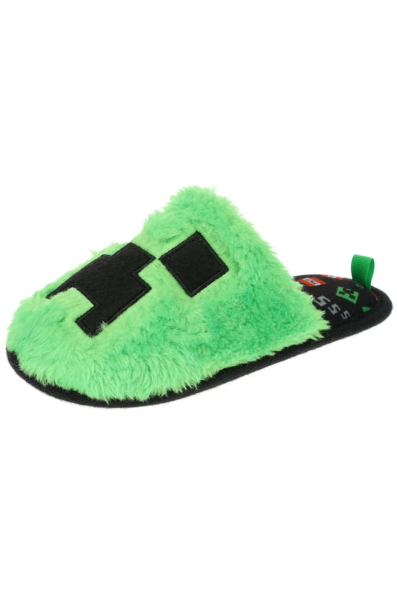 Youth Unisex Slipper, Novelty Plush Scuff, Creeper Green, Size 5-6 Big kid (5-6 Men's, 7-8 Women's)