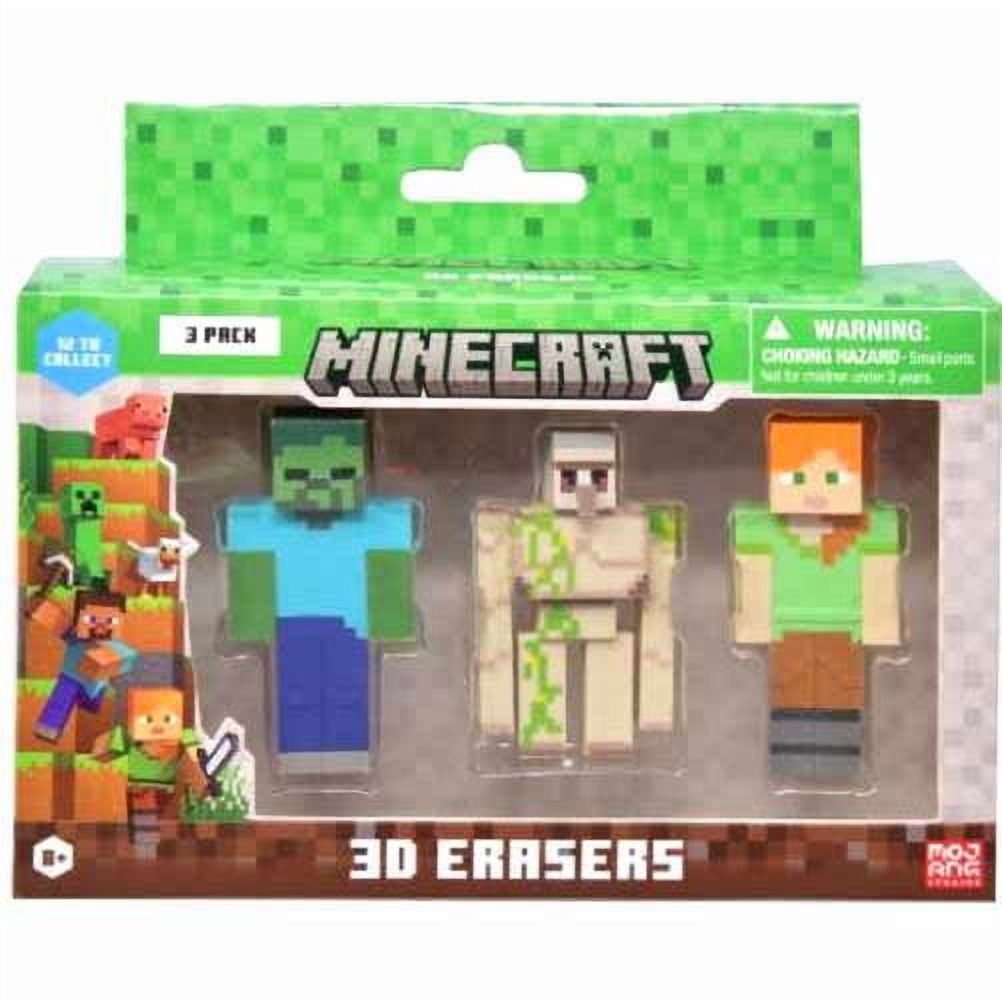 Minecraft Zombie, Iron Golem & Alex 3D Eraser 3-Pack