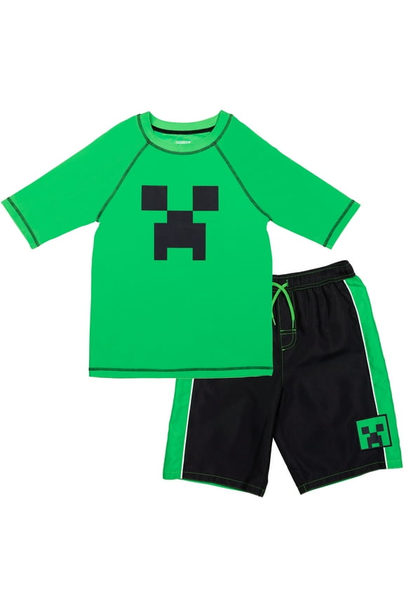 Zombie Rash Guard and Swim Trunks Outfit Set 100% Rash Guard Boys 10-12 2-Piece
