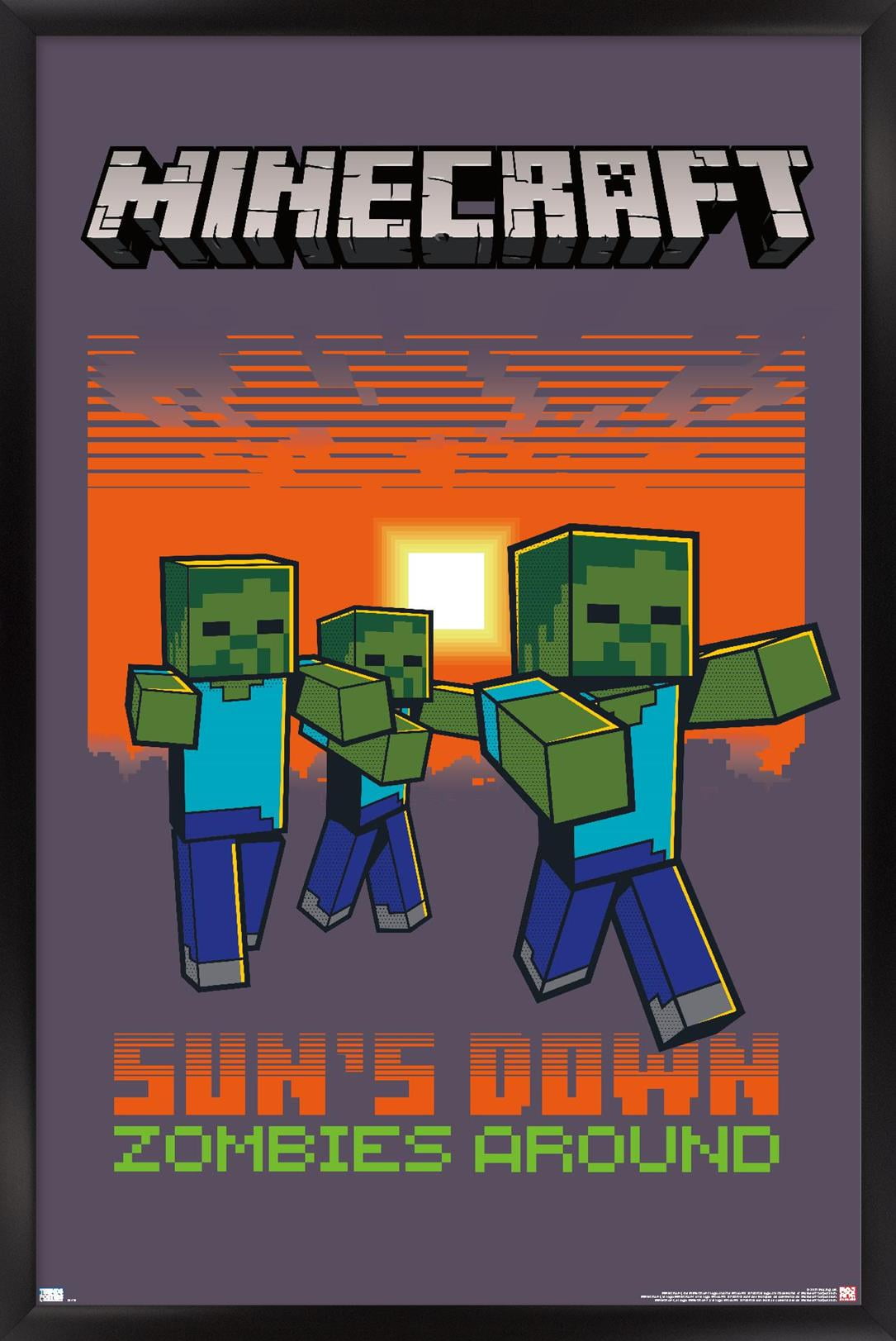 Minecraft - Zombies Around Wall Poster, 14.725" x 22.375", Framed