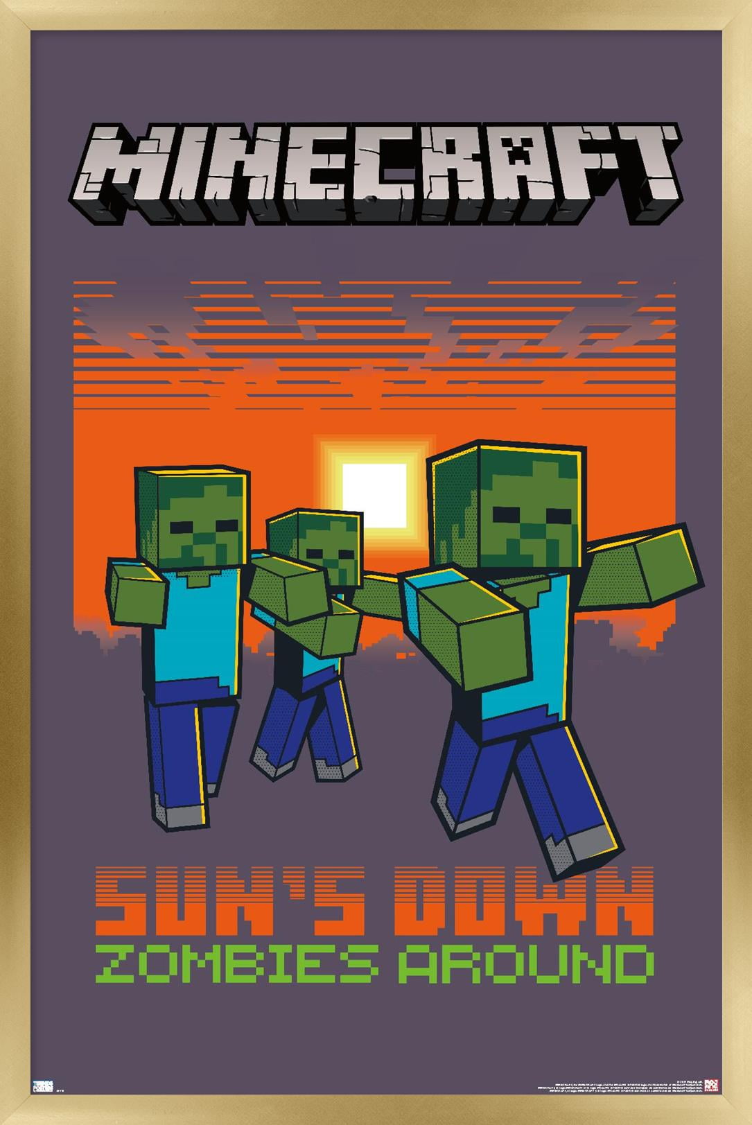 Minecraft - Zombies Around Wall Poster, 14.725" x 22.375", Framed