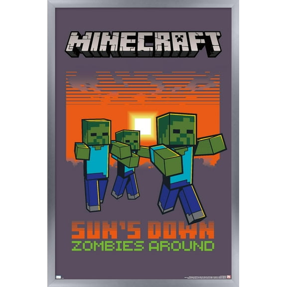 Minecraft - Zombies Around Wall Poster, 22.375" x 34", Framed