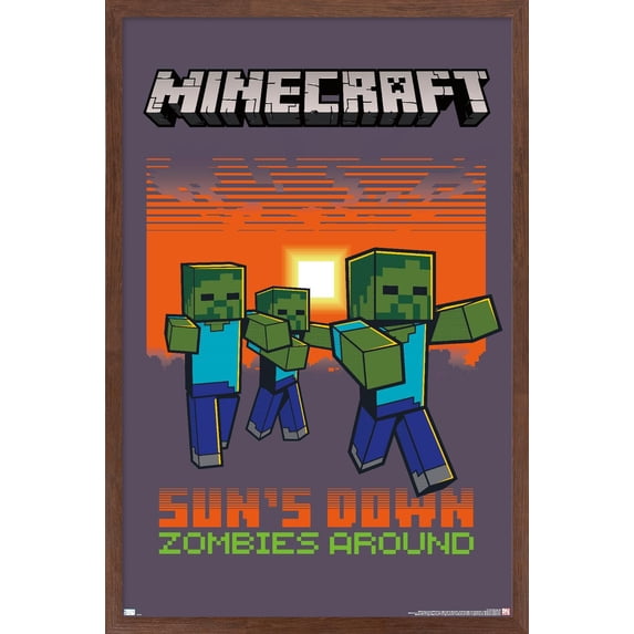 Minecraft - Zombies Around Wall Poster, 22.375" x 34", Framed