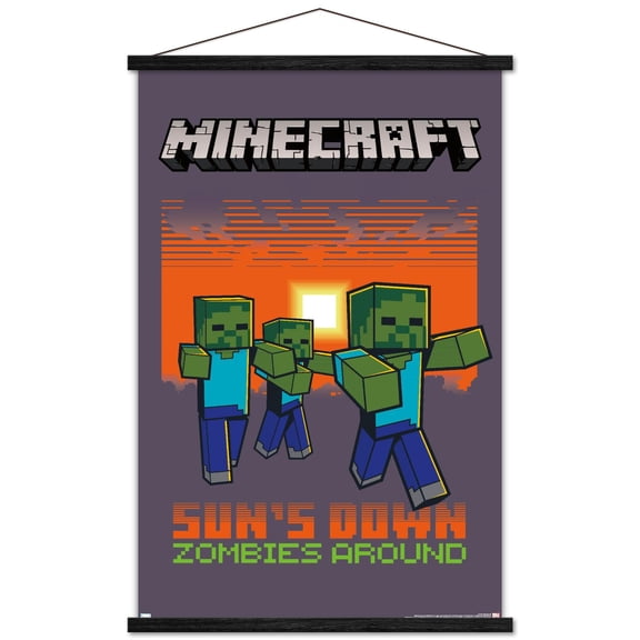 Minecraft - Zombies Around Wall Poster with Wooden Magnetic Frame, 22.375" x 34"