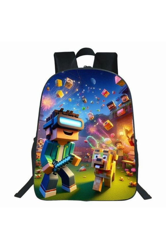 Minecraft printed backpack, waterproof, casual and lightweight, suitable for primary and secondary school students, 17-inch backpack