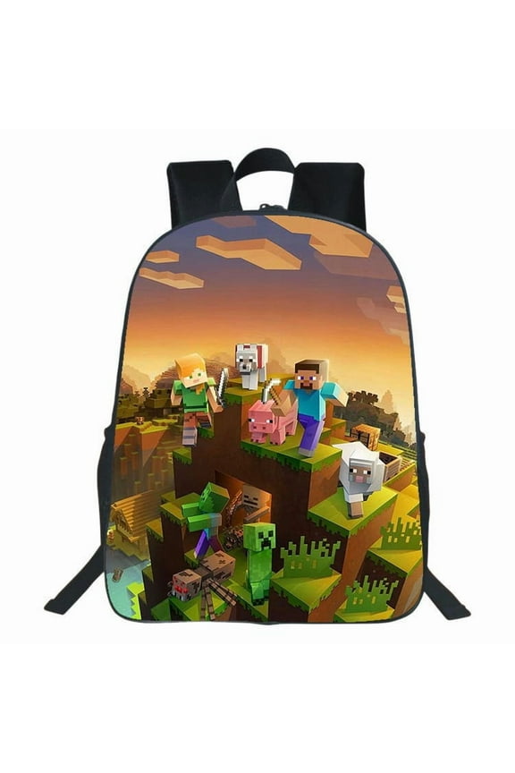 Minecraft printed backpack, waterproof, casual and lightweight, suitable for primary and secondary school students, 17-inch backpack
