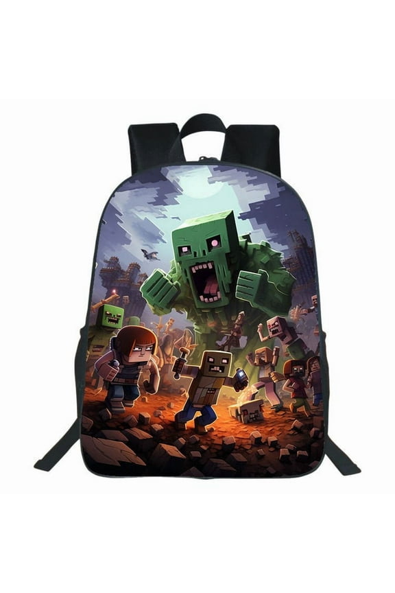 Minecraft printed backpack, waterproof, casual and lightweight, suitable for primary and secondary school students, 17-inch backpack