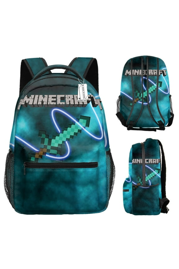 Minecraft printed backpack, waterproof, casual and lightweight, suitable for primary and secondary school students, 17-inch backpack