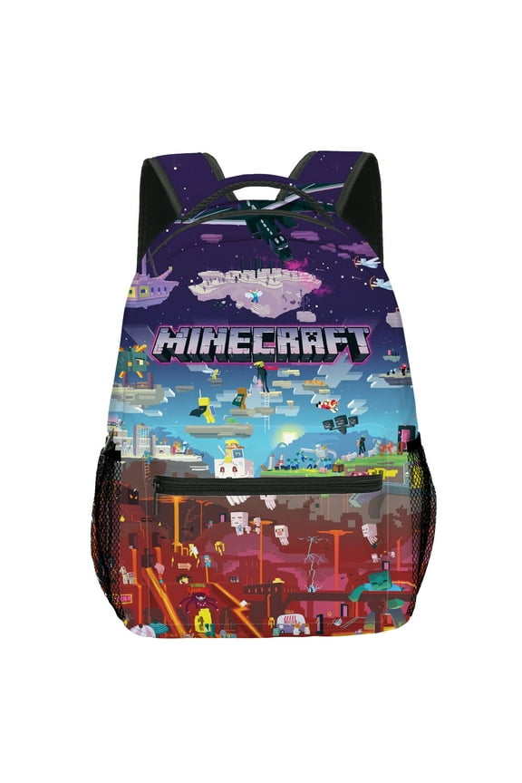 Minecraft printed backpack, waterproof, casual and lightweight, suitable for primary and secondary school students, 17-inch backpack