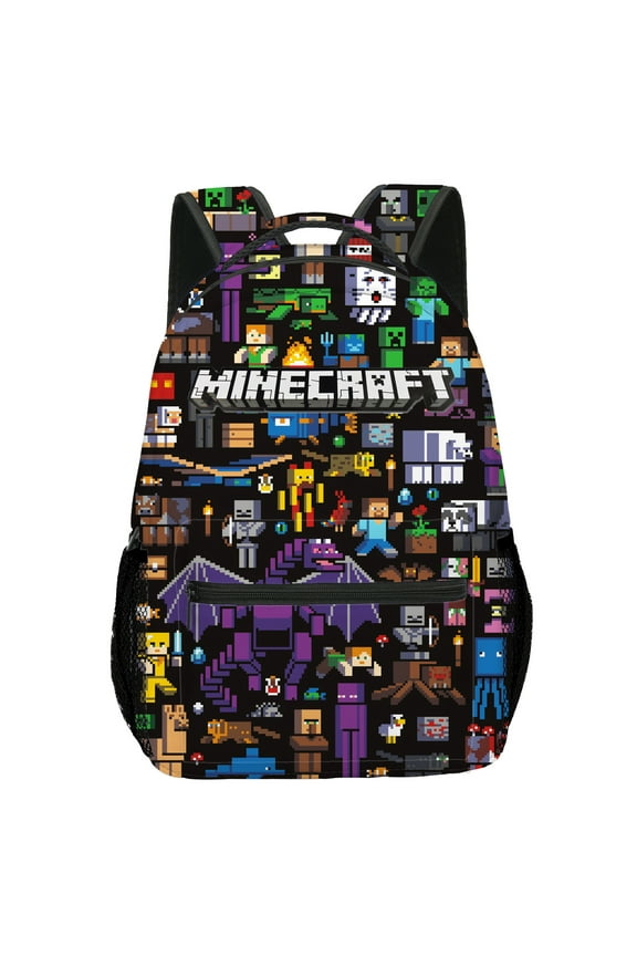 Minecraft printed backpack, waterproof, casual and lightweight, suitable for primary and secondary school students, 17-inch backpack