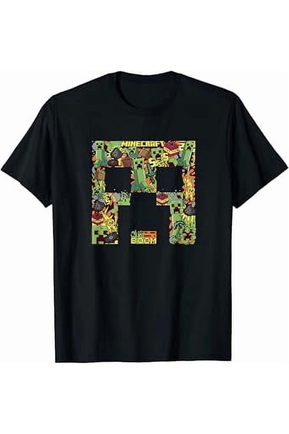 Minecrt Creeper Big Face Collage T-Shirt