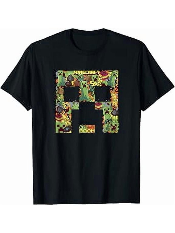 Minecrt Creeper Big Face Collage T-Shirt