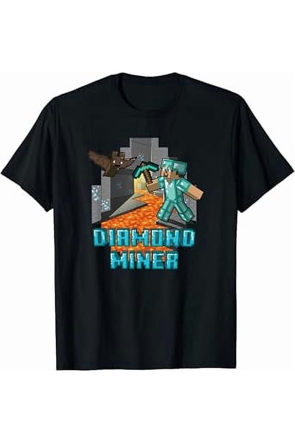 Minecrt Steve Vs Bat Diamond Miner Poster T-Shirt, Unisex T-Shirt