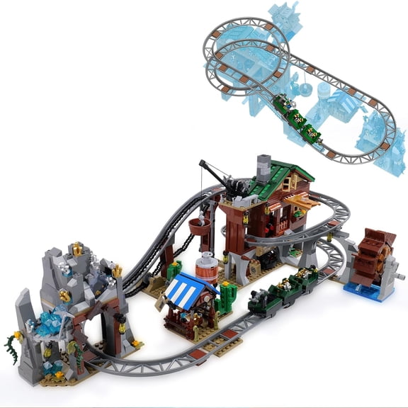 Minefield Roller Coaster Building Block Set, 1183 Pieces Mine Train Model Kit 23.63 Inch, Rolling Track, Birthday Christmas Gifts for Teens 14+